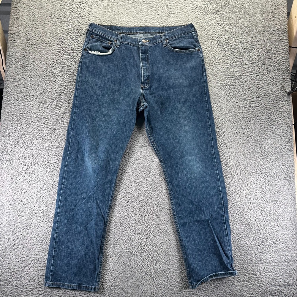 Wrangler Jeans Men's 38x32 Blue Cotton Denim Straight Workwear Travel Stretch